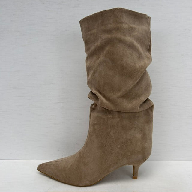 Trendy cowboylaarzen met naaldhakje khaki