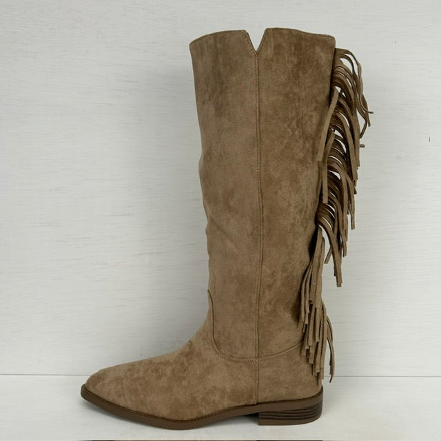 Suèdine cowboylaarzen met franjes en lage hak khaki