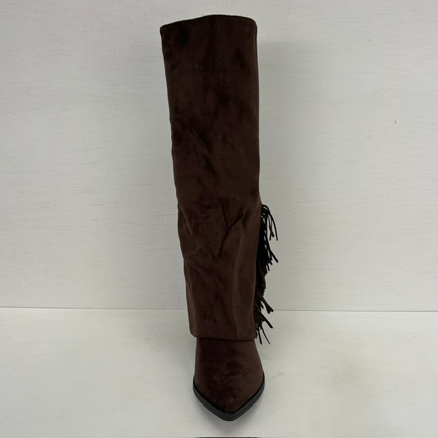 Geweldige suèdine cowboylaarzen met flap en franjes bruin
