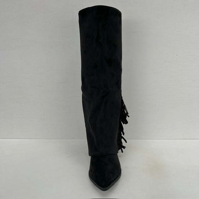 Geweldige suèdine cowboylaarzen met flap en franjes zwart