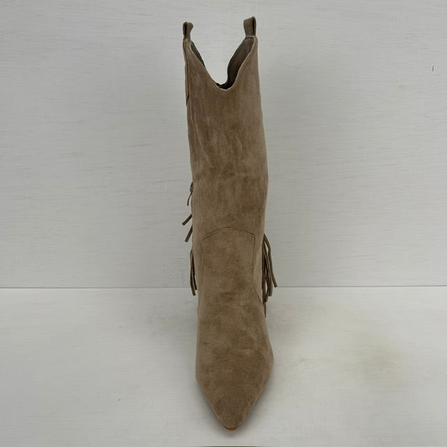 Suèdine cowboylaarzen met franjes en hoge hak khaki