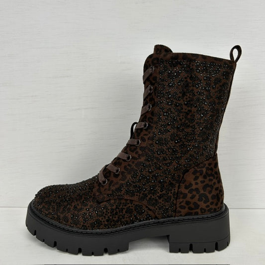 Gave veterboots met shiny afwerking panter