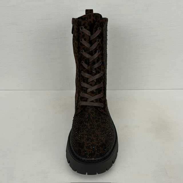 Gave veterboots met shiny afwerking panter
