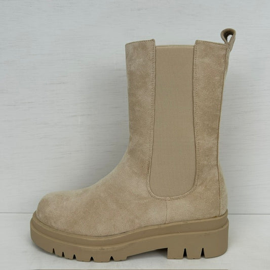 Stoere boots met elastiek beige
