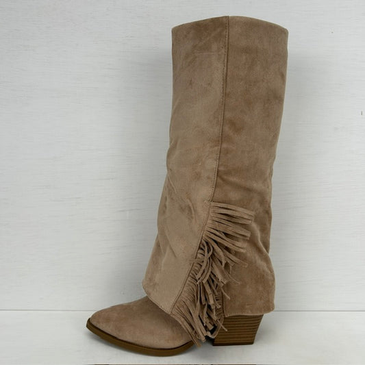 Trendy cowboylaarzen met flap en franjes khaki