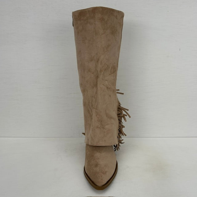 Trendy cowboylaarzen met flap en franjes khaki