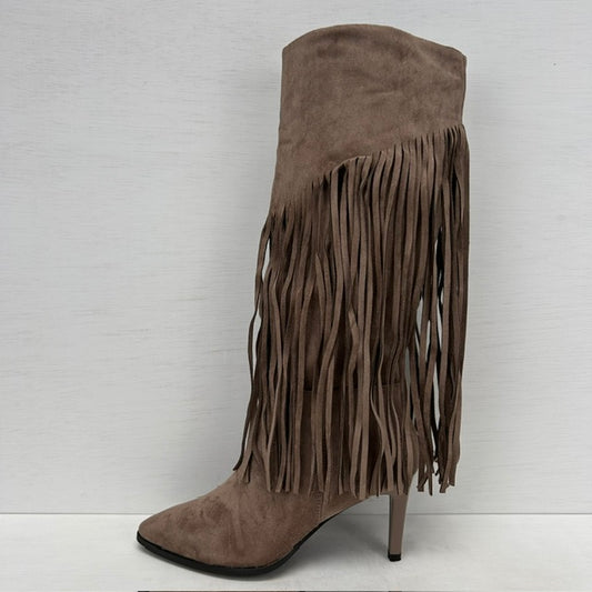 Suèdine cowboylaarzen met franjes en naaldhak khaki