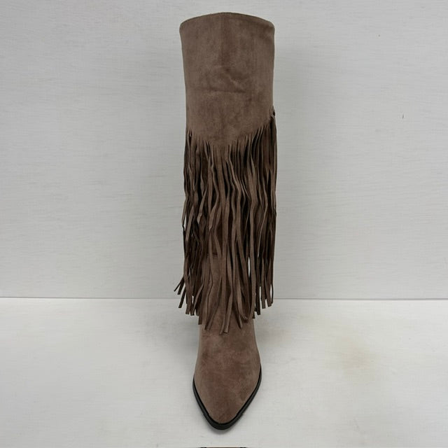 Suèdine cowboylaarzen met franjes en naaldhak khaki