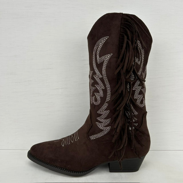 Suèdine cowboylaarzen met franjes en gaaf design bruin