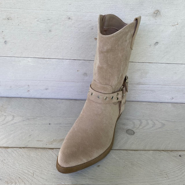 Stoere suèdine laarzen met gesp beige