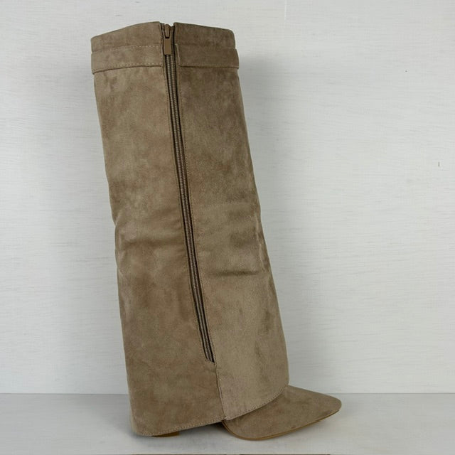 Hoge cowboylaarzen met flap en bandje khaki