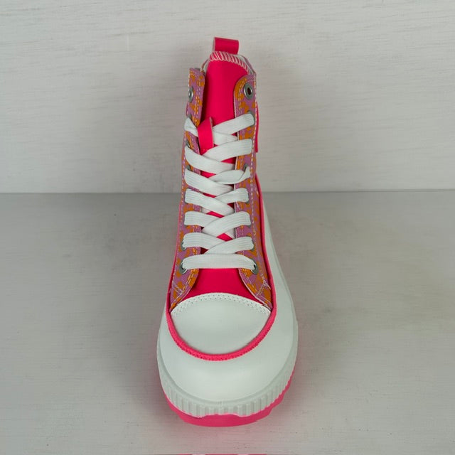 Smiley sneakers met hoge zool panter fuchsia