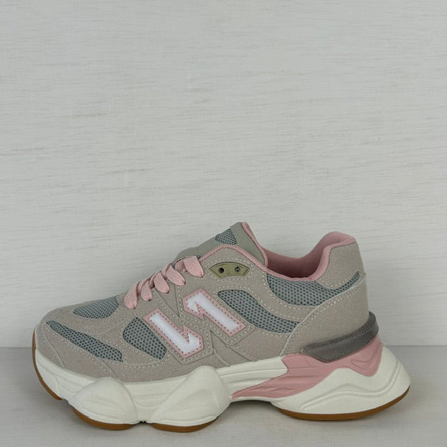 Trendy sneakers met sportieve look roze grijs