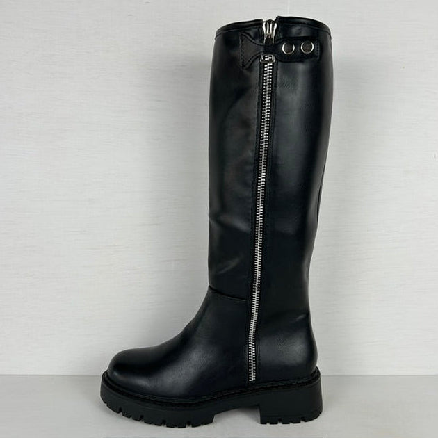 Stoere leatherlook laarzen met rits zwart