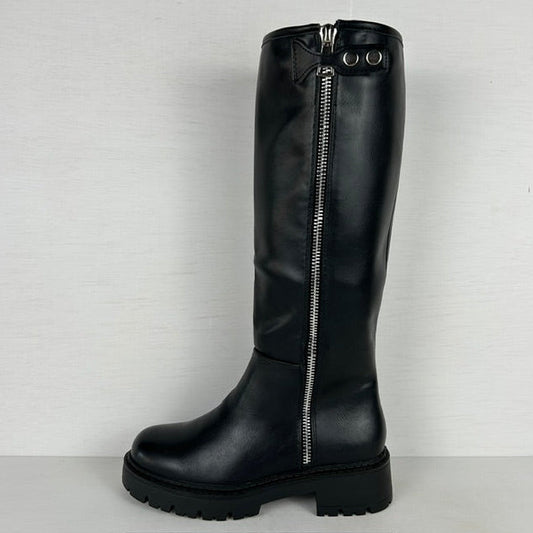 Stoere leatherlook laarzen met rits zwart