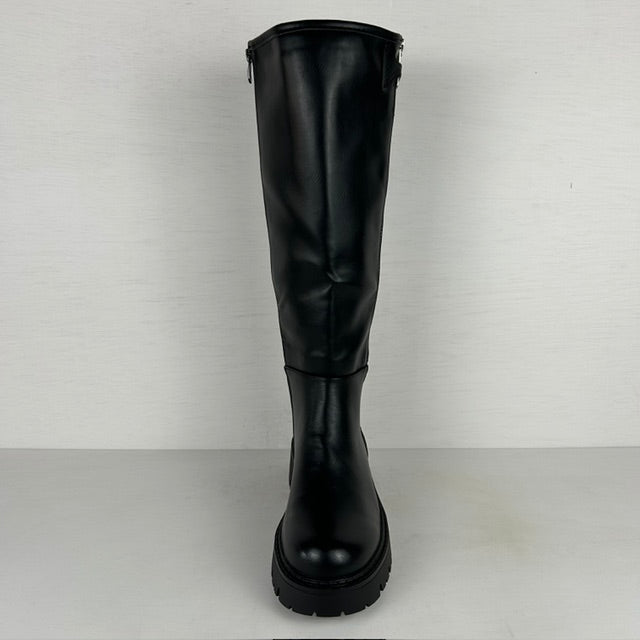 Stoere leatherlook laarzen met rits zwart