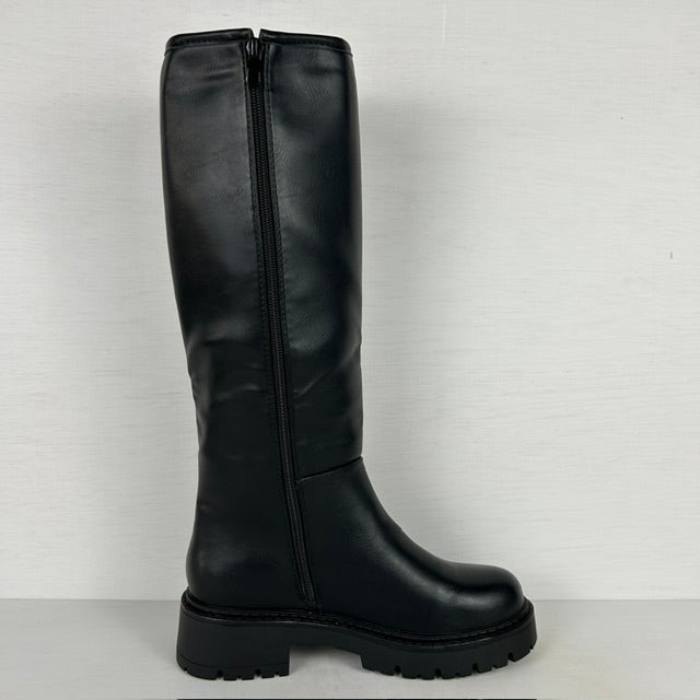 Stoere leatherlook laarzen met rits zwart