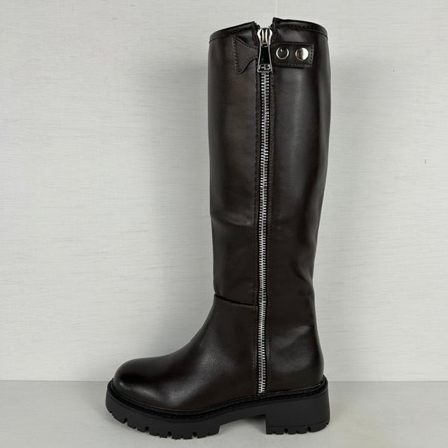 Stoere leatherlook laarzen met rits bruin