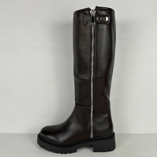 Stoere leatherlook laarzen met rits bruin