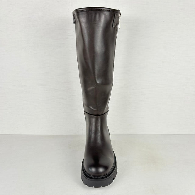 Stoere leatherlook laarzen met rits bruin