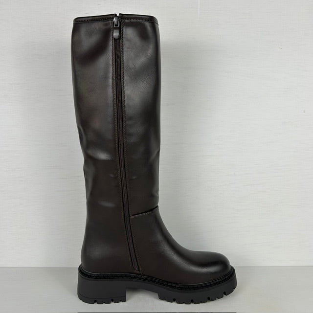 Stoere leatherlook laarzen met rits bruin