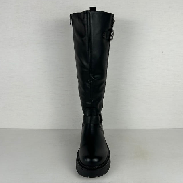 Stoere leatherlook laarzen met rits en gespjes zwart
