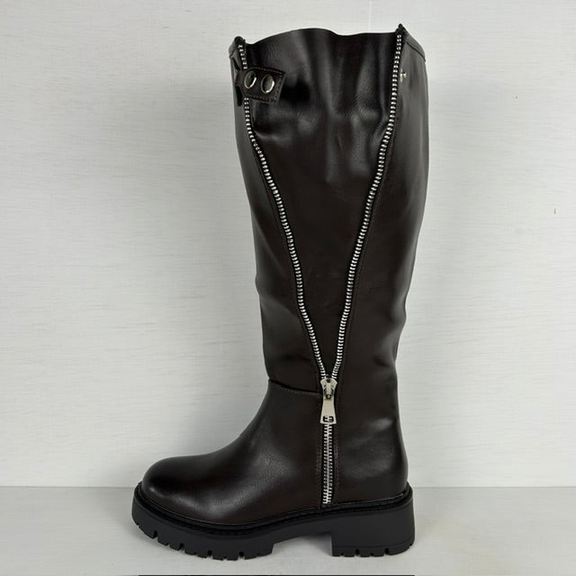Stoere leatherlook laarzen met rits bruin