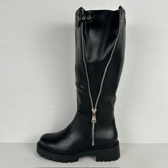 Stoere leatherlook laarzen met rits zwart