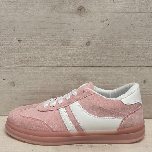 Retro sneakers met gekleurde zool roze