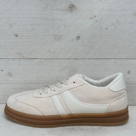 Retro sneakers met gekleurde zool beige