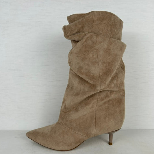 Slouchy laarzen met naaldhakje beige