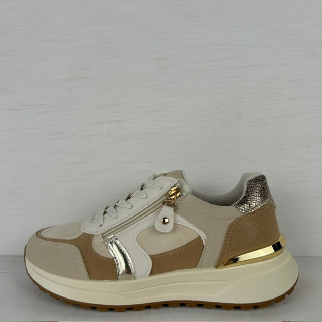 Casual sneakers met ritsje beige