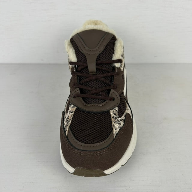 Trendy sneakers met teddy randje bruin panter