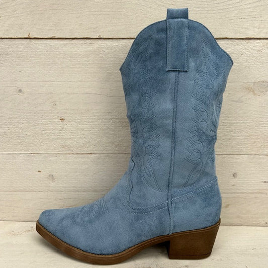 Gave suèdine cowboylaars jeansblauw