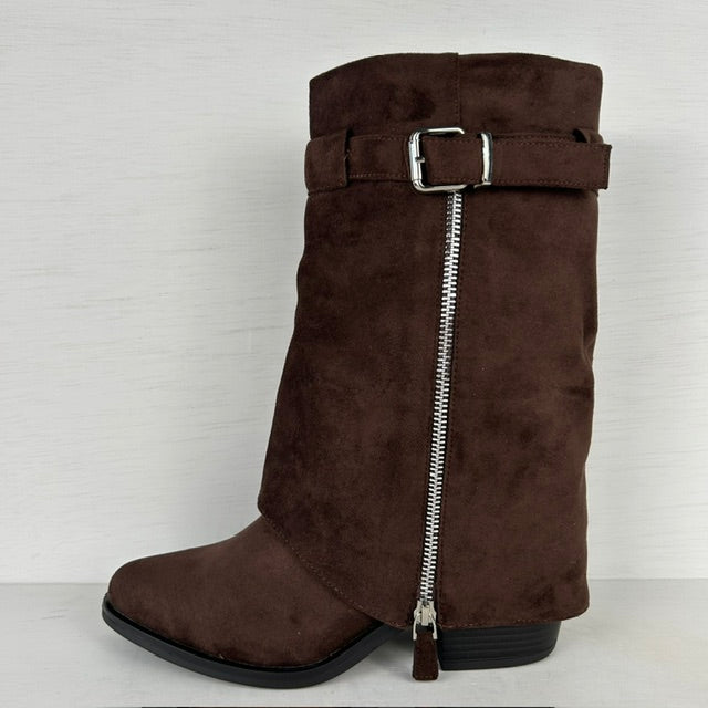 Stoere cowboylaarzen met sierlijke flap bruin