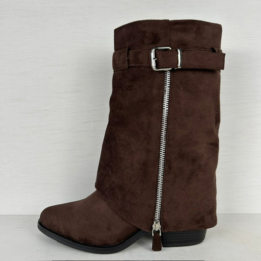 Stoere cowboylaarzen met sierlijke flap bruin