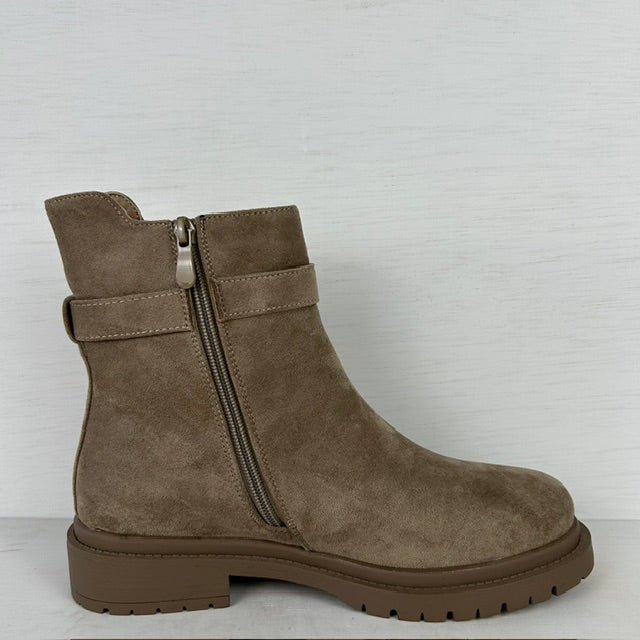 Suèdine enkellaarsjes met gespje khaki