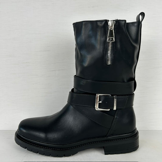 Stoere leatherlook laarzen met gespje zwart