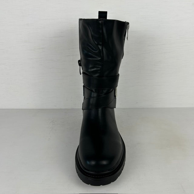 Stoere leatherlook laarzen met gespje zwart