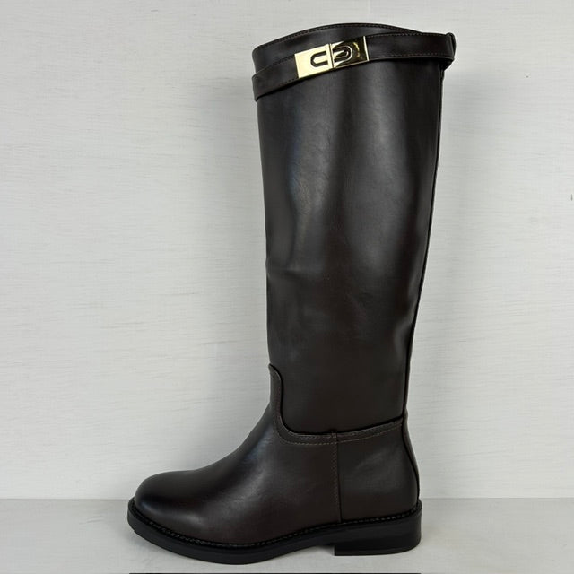 Hoge leatherlook laarzen met bandje bruin