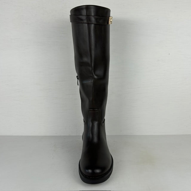 Hoge leatherlook laarzen met bandje bruin