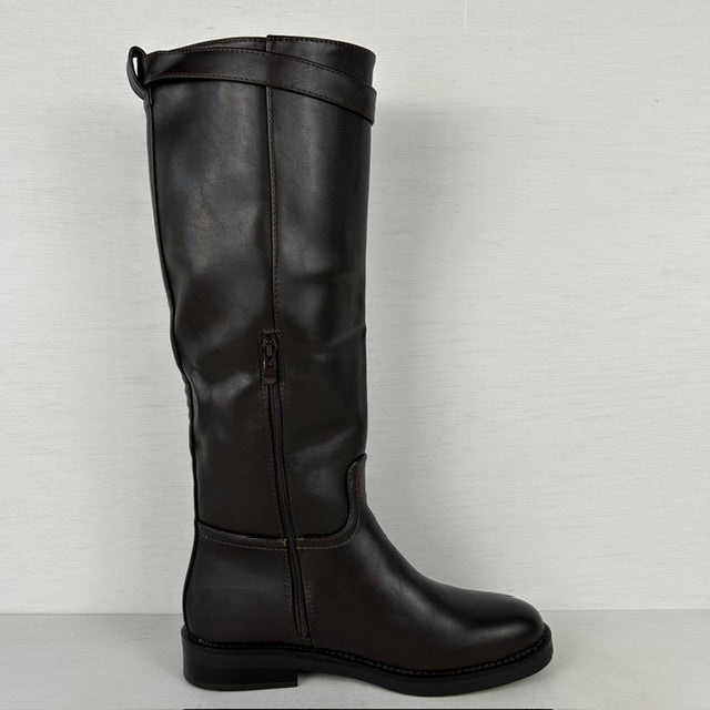 Hoge leatherlook laarzen met bandje bruin