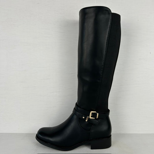 Hoge leatherlook laarzen met elastiek zwart (verkrijgbaar t/m maat 43)