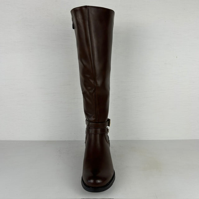 Hoge leatherlook laarzen met elastiek bruin (verkrijgbaar t/m maat 43)