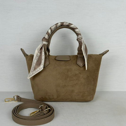 Suèdine handtas met sjaaltje khaki klein