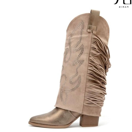 Trendy cowboylaarzen met gave flap taupe