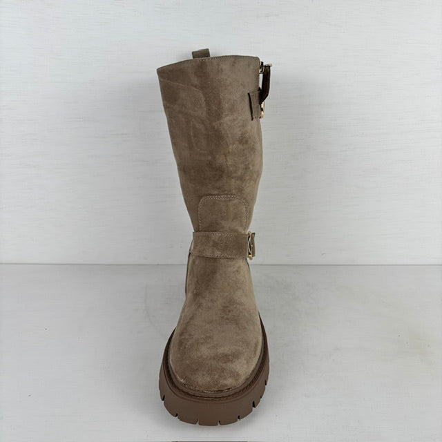 Halfhoge suedine laarzen met gespen khaki