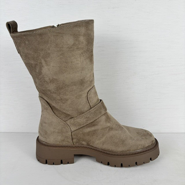Halfhoge suedine laarzen met gespen khaki