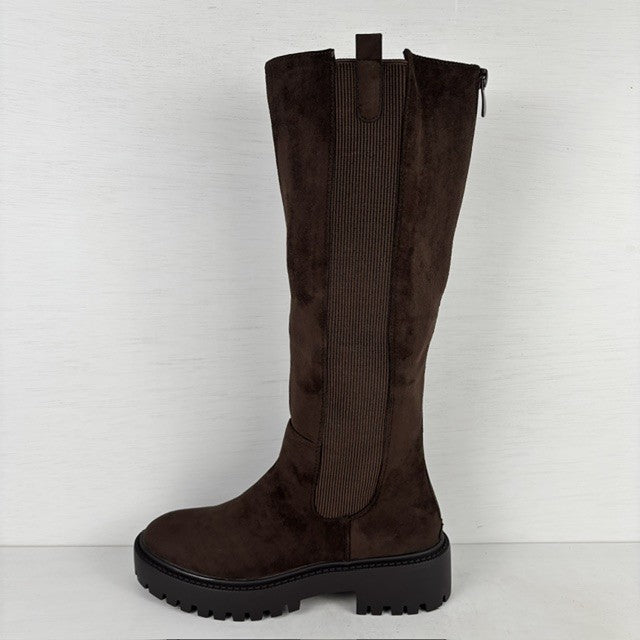 Stoere hoge suedine boots met elastiek bruin