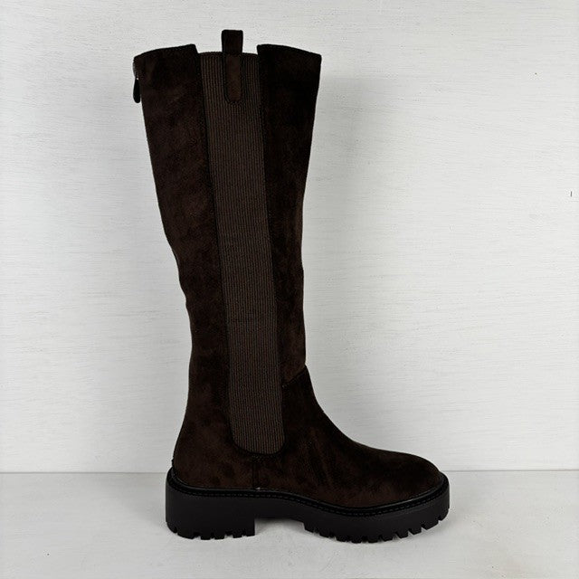 Stoere hoge suedine boots met elastiek bruin